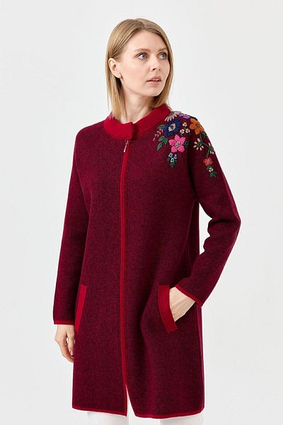 Desen Triko Women's Stand Collar Shoulder Embroidery Embroidered Long Wool Coat V
