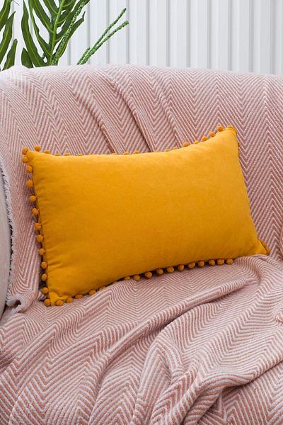 ÖZENEV Yellow Pompom Throw Pillow Cover with Color and Size Options Decorative Plain Simple Punch Panoroma