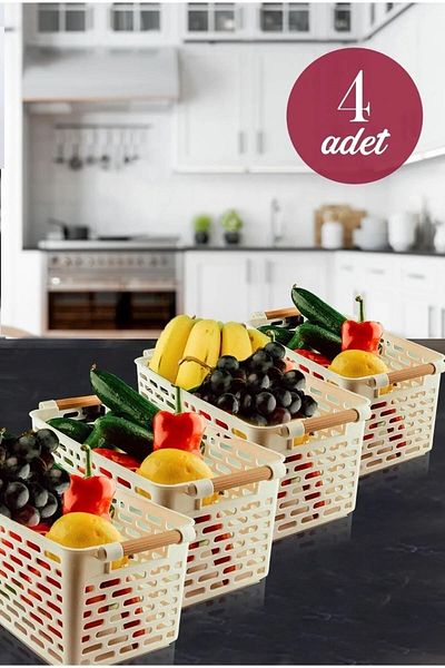 Tinsmith 4 Pieces Refrigerator Basket Cabinet Organizer Basket Organizer Bathroom Kitchen Organizer White