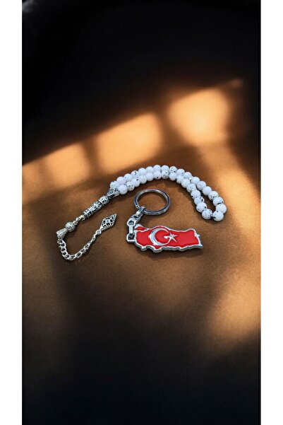 Ayver Gift Glass Model Rosary and Turkish Flag Keychain Set of 33