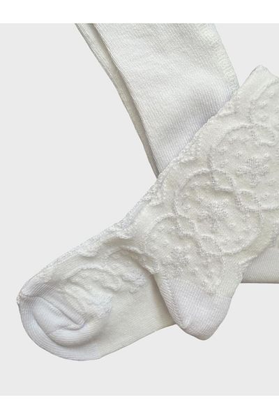 ALİŞ KİDS White Embossed Cotton Girls' Pantyhose
