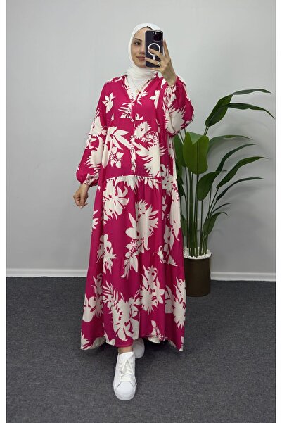 bybaharoz فستان قطن فيسكوز - تصميم بأزرار