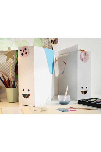IKEA Cardboard Tjabba Smiling Face Set of 2 White Cardboard Folder File Magazine Magazine Paperwork Magazine File