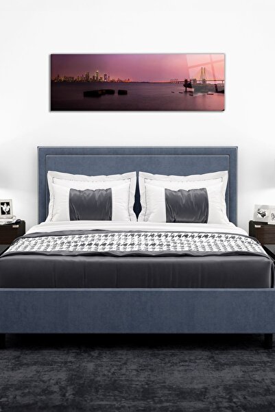 Vosevu Mor Yansıma Deniz Şehir Panoramik Cam Tablo, Modern Ev ve Ofis Dekoru, Hediyelik Duvar Dekorasyonu