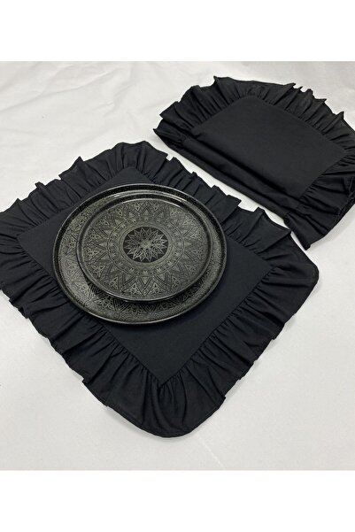 LILYUM Pamuk Polyester Fırfırlı  6'lı Amerikan Servisi Supla Dikdörtgen 35x45 Cm