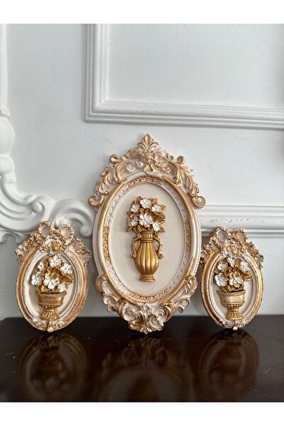 busraconcept Çiçekli dekoratif masa duvar tablosu 3 lü set