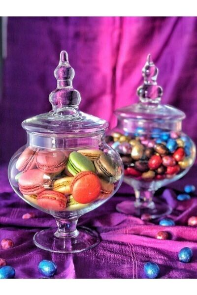 GLASS HOME وعاء كوكيز زجاجي مكون من قطعتين مع غطاء ووعاء سكر