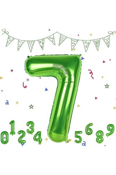 Parti Station 7 Yaş Yeşil Renk Rakam Folyo Balon 7 Yedi Rakam Yeşil Renk Hely...