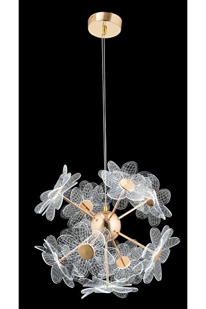 burenze Modern Exclusive Luxury Daisy Led Sarkıt Avize Gold Gövde Çiçek Detaylı