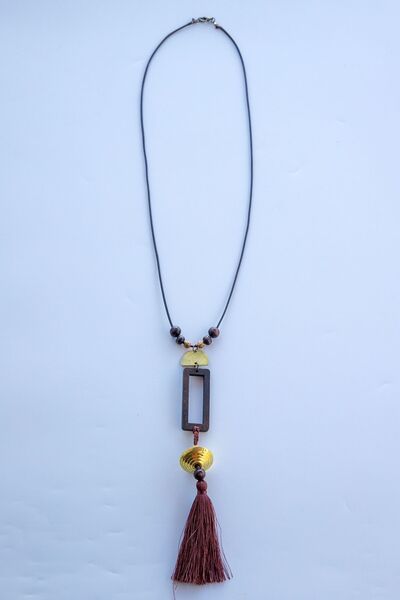 Lila Rosa Etnik Otantik Püsküllü Uzun Kolye