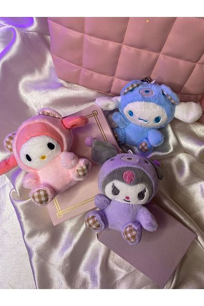 SANRIO قطعة واحدة من سلسلة مفاتيح مجسمة من القطيفة مع شخصية سانريو، زينة حقيبة، هدية،