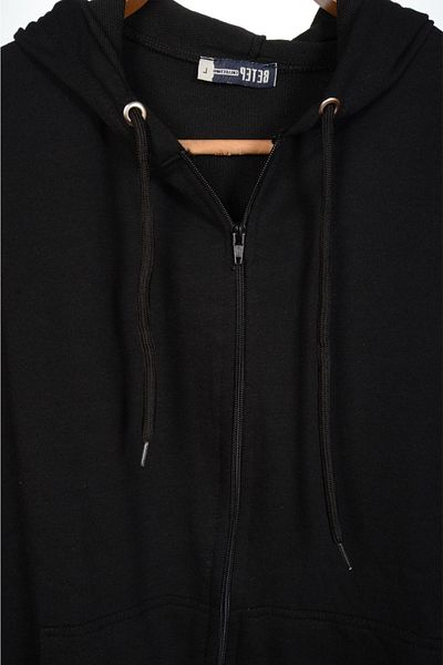 MODA Unisex με κουκούλα με φερμουάρ τσέπη Λεπτή χτενισμένη βαμβακερή γκρι βασική ζακέτα