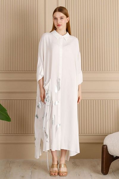 Eceyaman moda Women's White Plus Size Shirt Dress