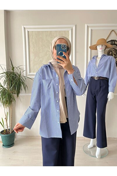 gül sezgin butik MZR KOLEKCIJA ŽENSKA PLAVA PRUGASTA KOŠULJA