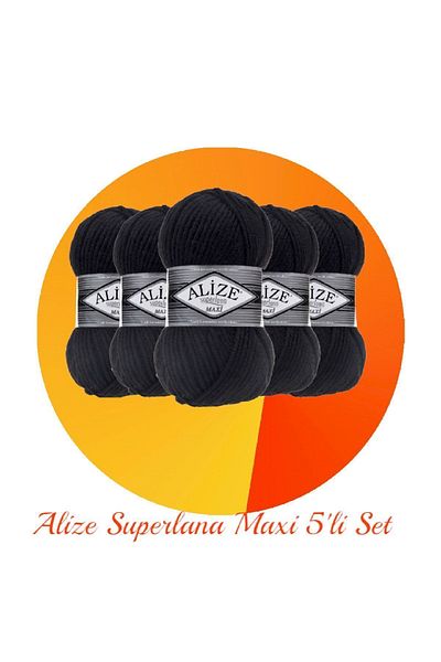 Alize Superlana Maxi Σετ 5 Χοντρό Χειροποίητο Πλεκτό Σχοινί 60 Μαύρο