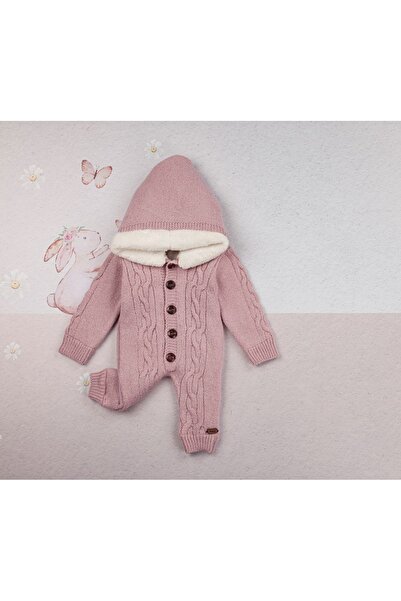 wofım kıds 3-18 Ay Unisex Triko Kapüşonlu Yün Natural Tulum