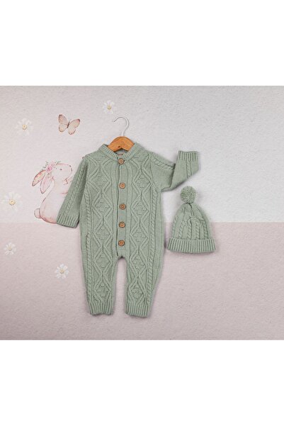 wofım kıds 3-18 Ay Unisex Triko Şapkalı Natural Tulum