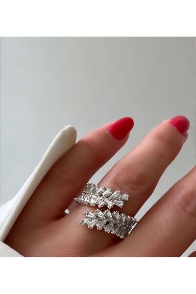 neslyaccessories Zirkon Taşlı Ayarlanabilir Rodyum Yüzük