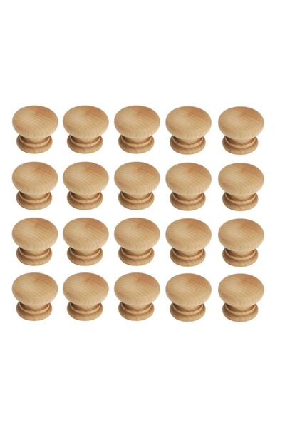 kralkulp 20 Adet Mobilya Kulp, Doğal Ham Ahşap Mantar Düğme Kulp Gürgen