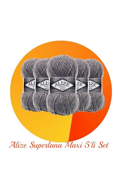Alize Süperlana Maxi Σετ 5 Παχύ Πλεκτό Σχοινί 21 Γκρι Μελανζέ