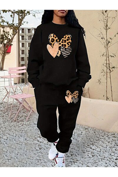 MODAVİBE Plus Size Relaxed Fit - Σετ γυναικεία φόρμα με στάμπα μεσαίου μεγέθους