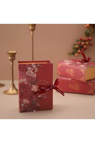 Kutumania Kurdelalı Kitap Şeklinde Hediye Kutusu Kırmızı Renkli
