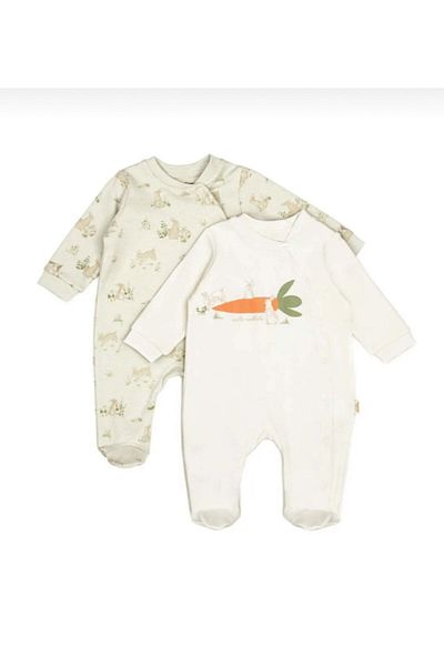 BabyCosy Bunny 100% Organic Cotton 2-Piece Long Sleeve Baby Rompers