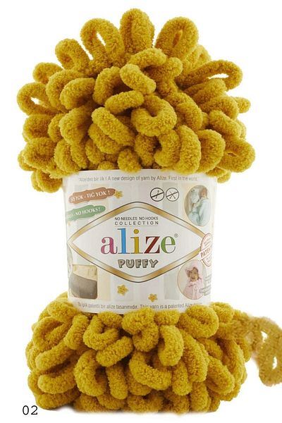 Alize Muștar Puffy Cod de culoare 02 Ață de tricotat manual Pachet de 5