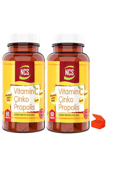 NCS Vitamin C 1000 Mg Zinc Propolis - 2 Boxes 120 Tablets + Pill Box