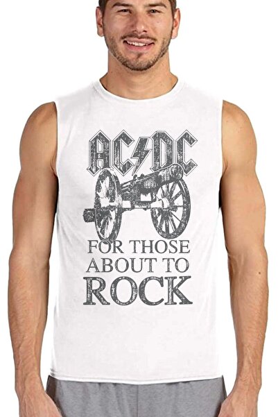 ROCKANDROLL Top Rock Acdc Maneca decupata alba |   Tricou fără mâneci pentru ...