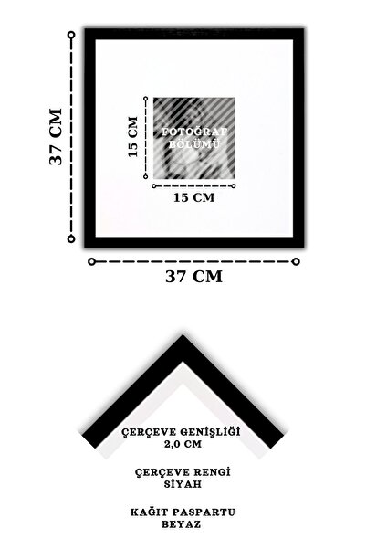 Genel Markalar Fotoğraf Çerçeve Seti 4 Adet 37x37 Cm Iç Ölçü 15x15 Siyah Çerçeve Beyaz Kağıt Paspartu Camlı