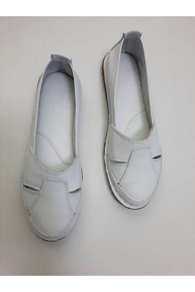 KAPAR 100% Genuine Leather Inside and Out, White Braided Ballerinas