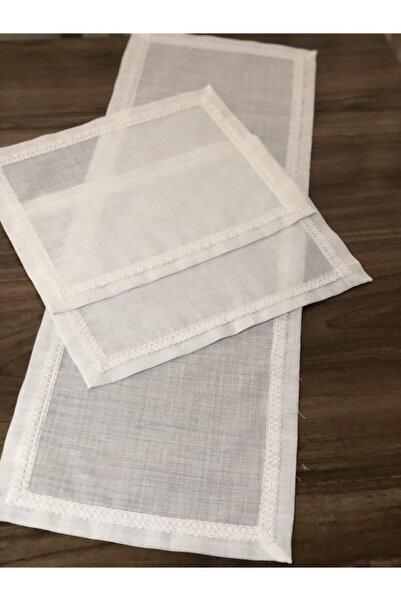 İpekce kanavice 3 Parça Güpürlü Linen Kumaş Oda Takımı