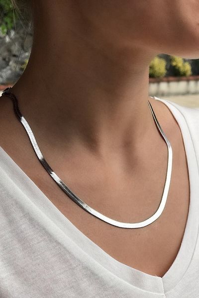 Novon Giyim & Aksesuar Flat Chain Italian 316l Steel Necklace (SILVER COLOR)