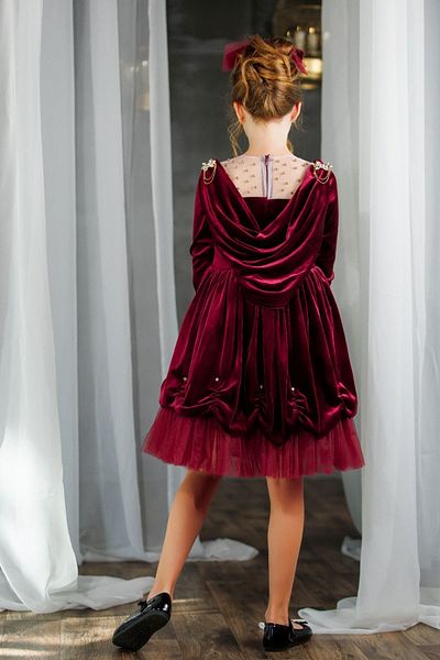 Ribbon kids Rochie pentru fete din catifea cu maneca lunga - cu gluga si catarame