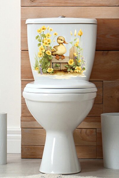 Echo Home Sevimli Ördekler ve Renkli Çiçekler Klozet Sticker Banyo Sticker