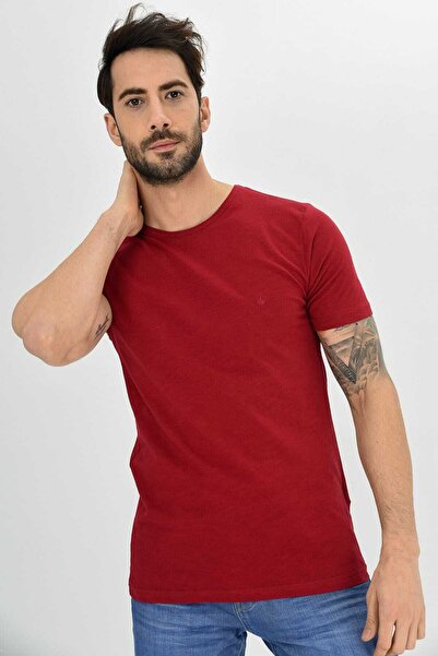 DYNAMO Men's Burgundy Flame Basic Crew Neck 100% Cotton T-Shirt