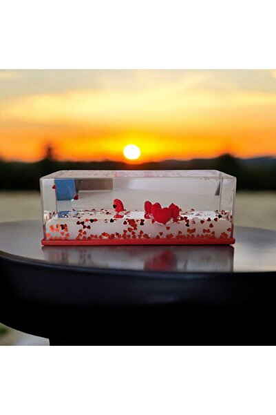 Menuzer Akvaryum Modelli Batmayan Kırmızı Kalpler Plastik Süs