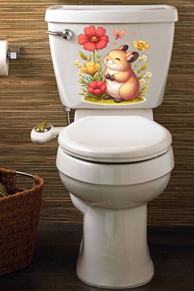 Echo Home Sevimli Minik Tavşan Kelebek ve Renkli Güller Temalı Klozet Sticker...