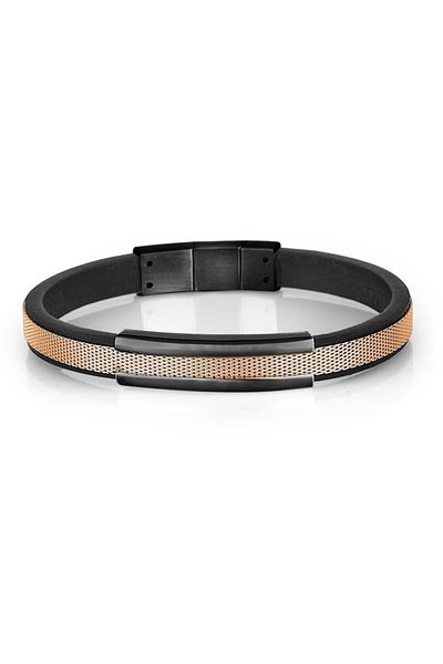 Daniel Klein Dkj.6.2156.4 Rose - Men's Black Real Leather Bracelet