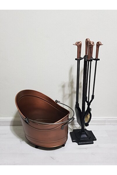 KOCHER Şömine Seti Antik Bakır Odun Kovası Sepeti Ve Maşa Seti