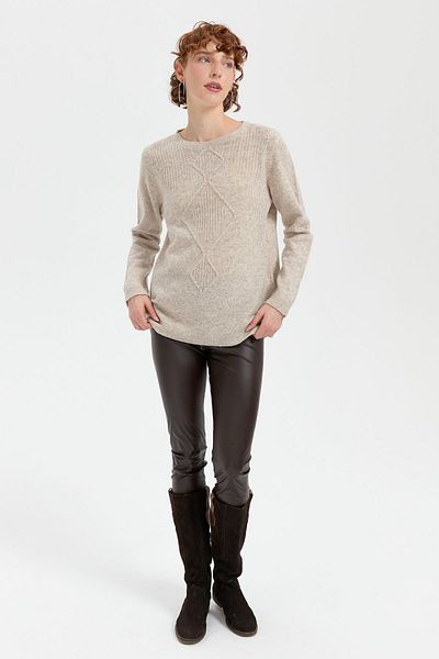 Desen Triko Pulover de lână pentru femei V.Beige - Decolteu, fără cusături, tricot Thessaloniki Argyle
