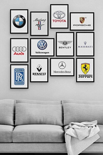 Genel Markalar Araba Markaları 12 Parça Ahşap Mdf Tablo Zlltb371