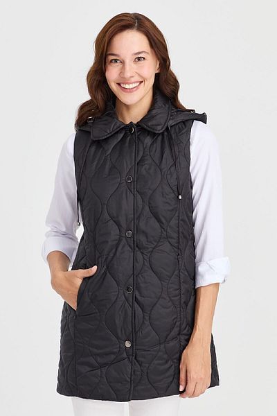 Desen Triko Women's Hooded Quilted Vest Black