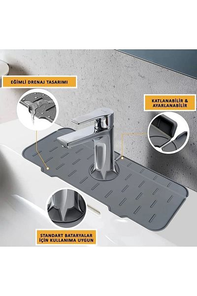 BARIŞEVİM Γκρι Water Catcher Faucet Mat Προστατευτικό για Μπάνιο Κουζίνας Νεροχύτης Βρύσης Σφουγγάρι πιάτων