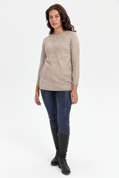 Desen Triko Γυναικείο πουλόβερ με μοτίβο σταυρού χωρίς ραφή Mink Stone