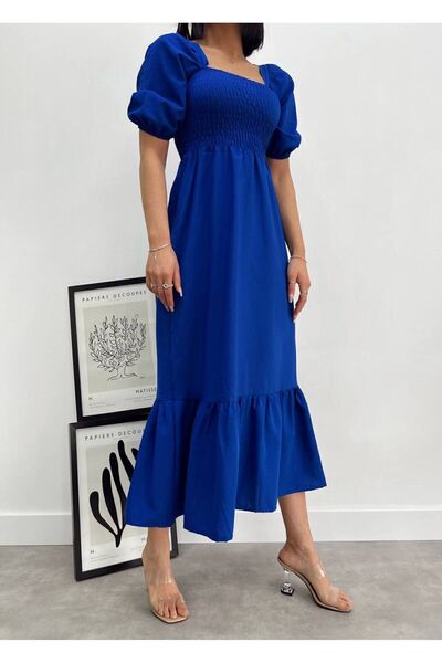 EsSo butik New Season Watermelon Sleeve Square Neck Midi Dress