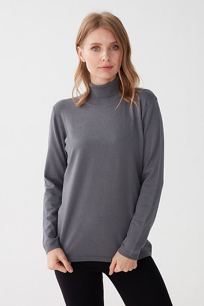 Desen Triko Women's Lycra Long Sleeve Basic Full Fisherman Blouse Smoked