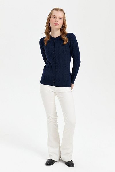 Desen Triko Cardigan pentru femei K.Navy Blue - decolteu, fără cusături, împletit cu păr
