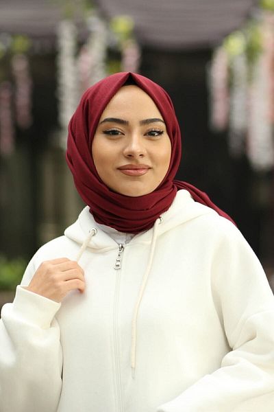 Organic Hijab Bumbac Kraş Jazz Shawl Model - visiniu